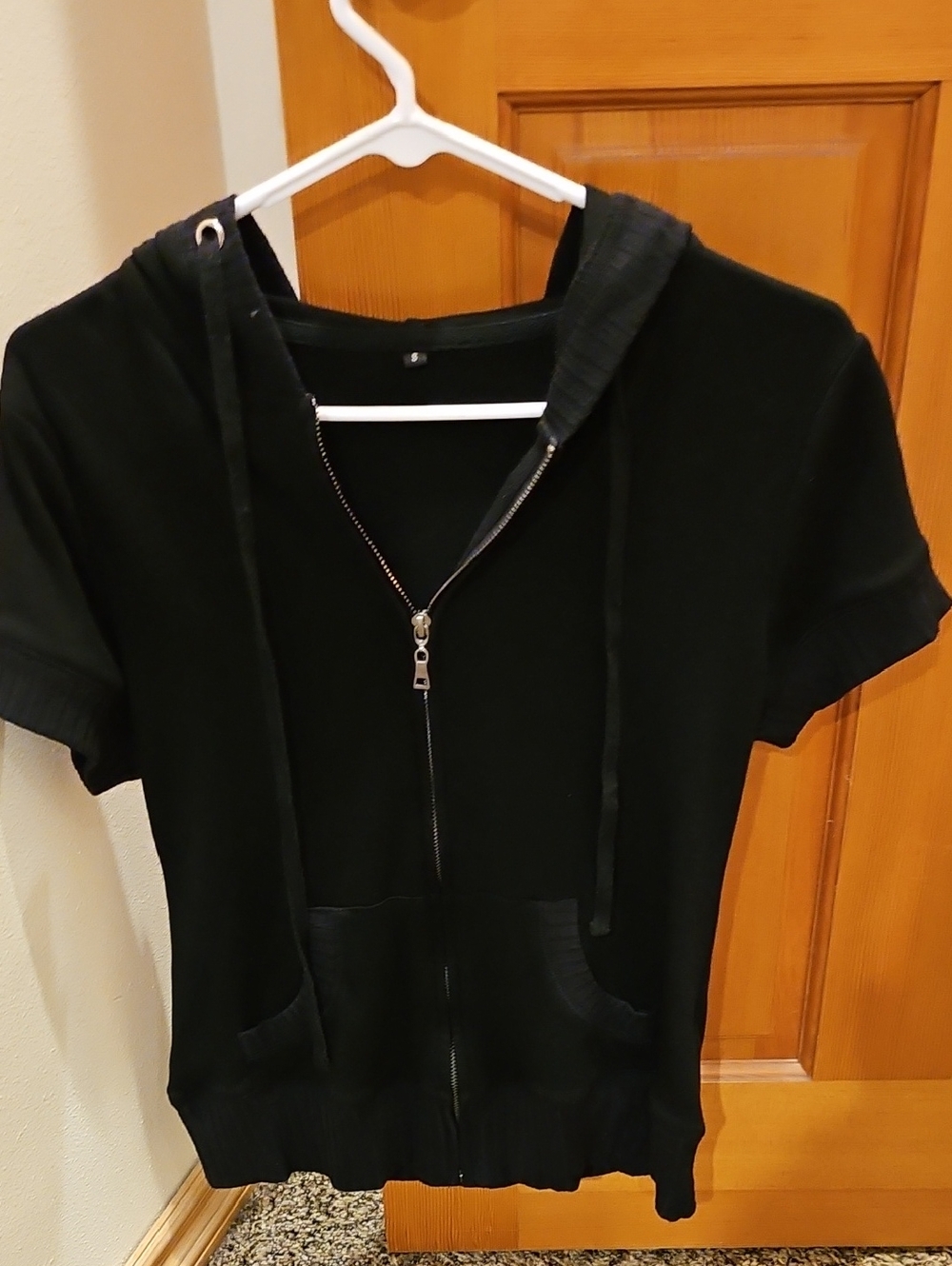 Black Short Sleeve Zip Hoodie